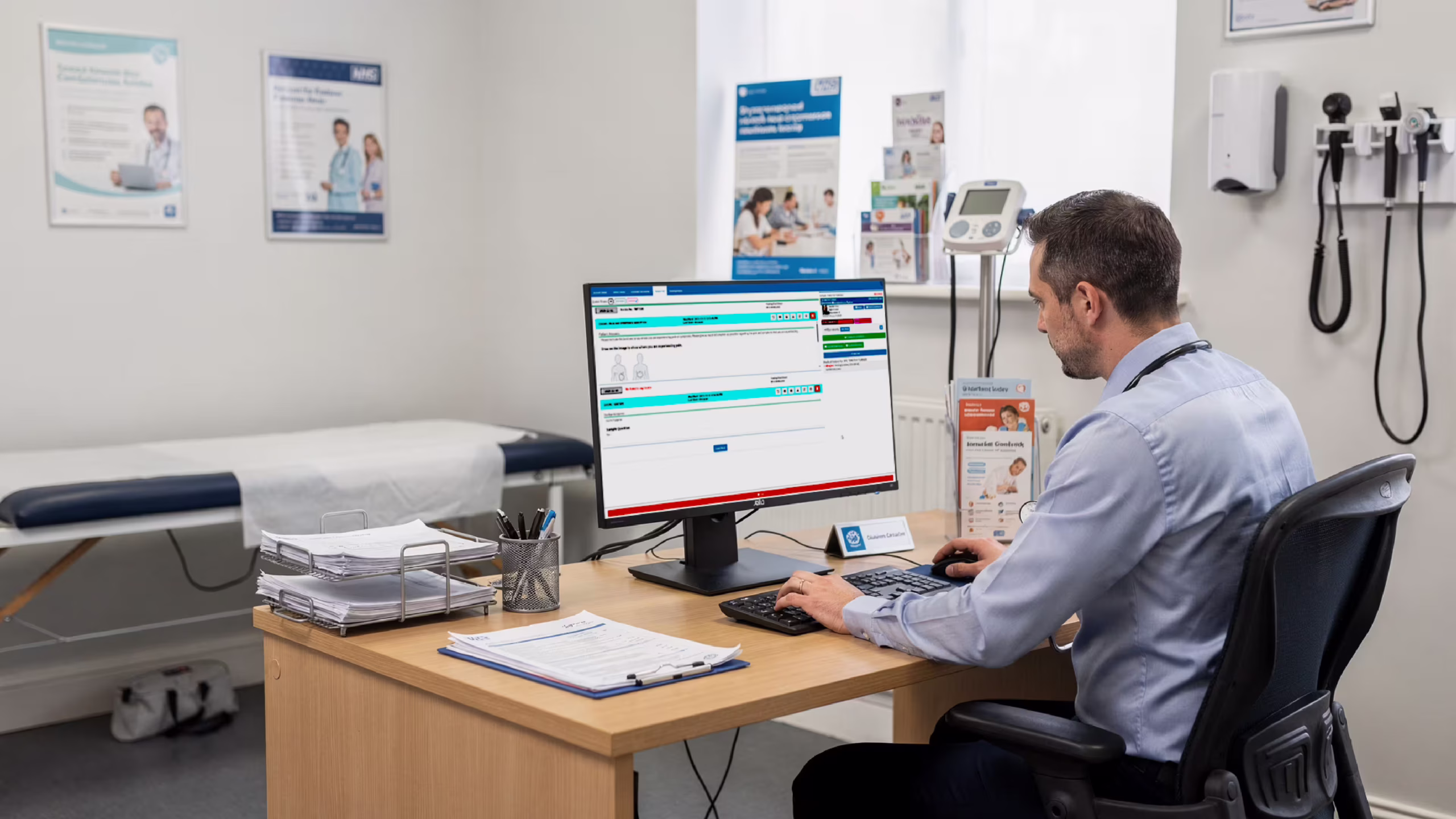 Electronic medical records software dashboard in UK healthcare setting